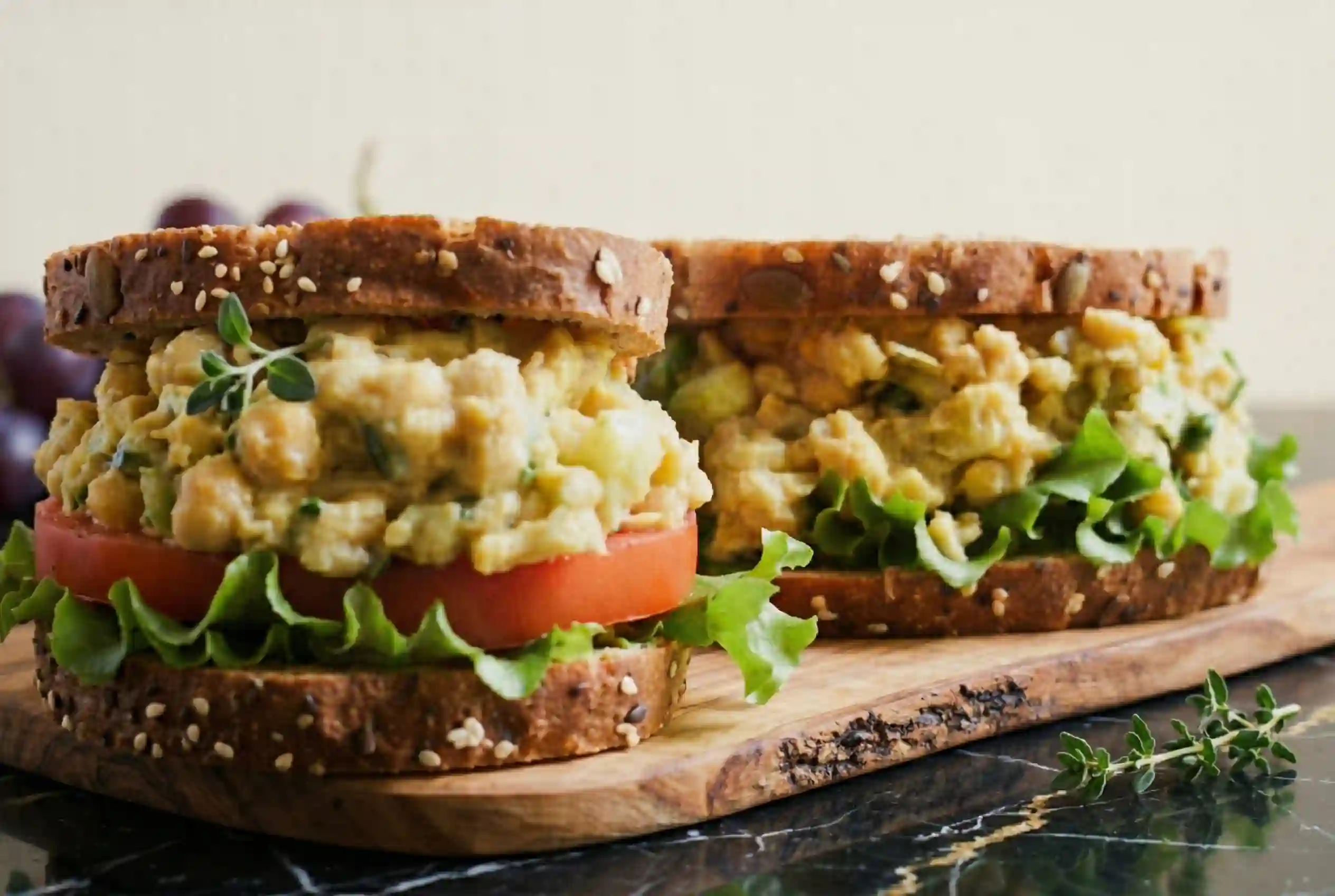 smashed-chickpea-salad-filling Closeup of smashed chickpea salad filling with celery and red onion texture