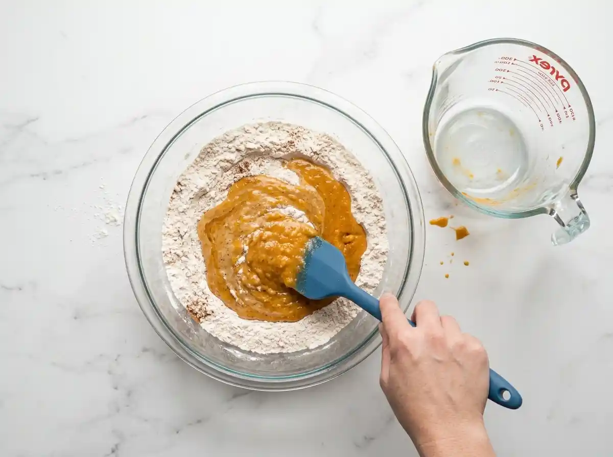 Beat cream cheese and sugar together in a small bowl to create the sweet filling for the pumpkin cream cheese muffins.