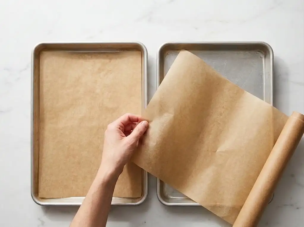 Arranging the coated Pumpkin Snickerdoodle Cookies dough balls evenly on a baking sheet lined with parchment paper.